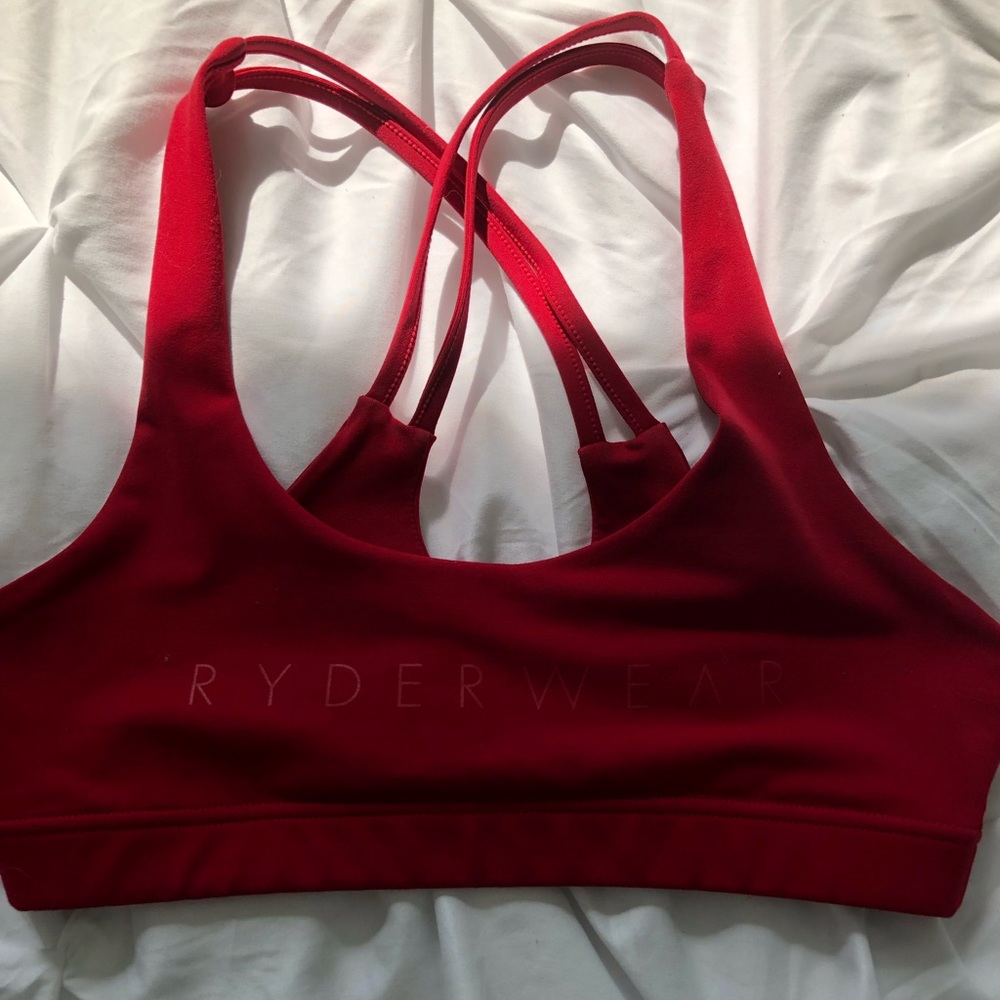 Red ryderwear cross back sports bra, size medium